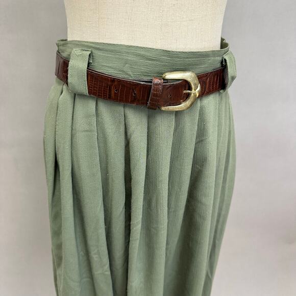 Briggs 90s sage green textured pleated full A Line midi skirt size 12 w/ belt - Picture 8 of 16